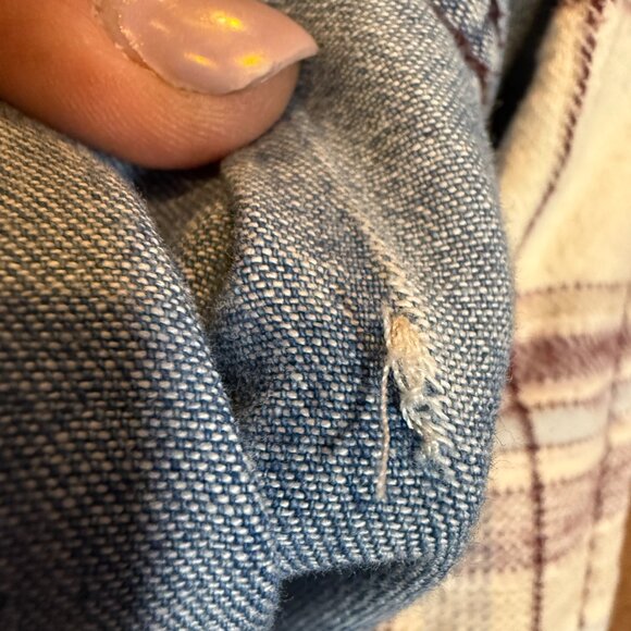 Free People Flannel Plaid & Chambray Denim Button Up Shirt XS - Picture 9 of 9